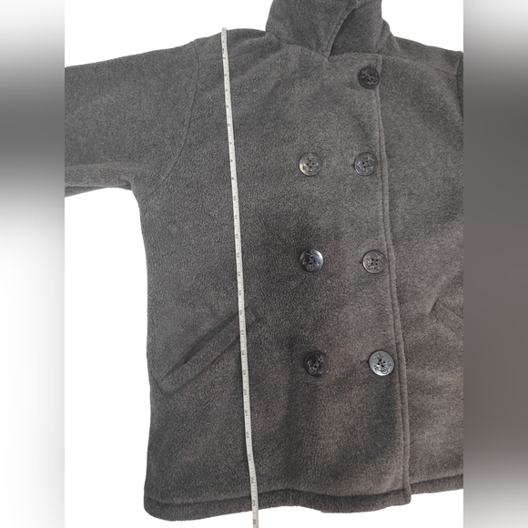 Lands’ End Polartec Fleece Peacoat Jacket Large Gray Double Breasted - Picture 7 of 8